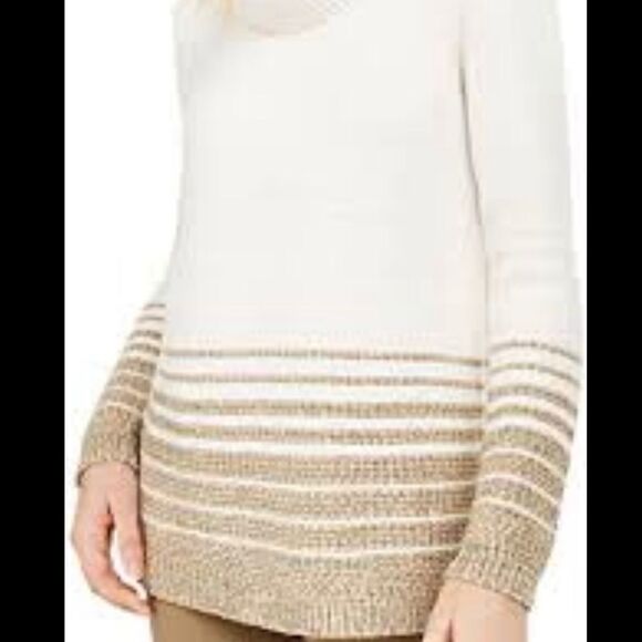 MCalvin Klein off white sweater turtleneck with metallic stripes  S/XS - Picture 2 of 8